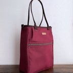 作品9000円→8200円♥️完成品♥️縦長スクエア　大♥️ ショルダーバッグ　倉敷帆布　ボルドー ×茶色　ワインレッド　2wayバッグ　斜め掛け　トートバッグ　ファスナー開閉　A4