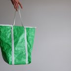 作品新作・ジップポケットジップトートバッグ /レジャーシート素材 PE【ライトグリーンにミントグリーンジップ】/ zip pocket zip tote bag 