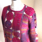 作品【手編み】 カラフル花模様 セーター