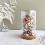 作品お花を閉じ込めたガラスドーム（淡いピンク）ボトルフラワー　結婚祝い　引越し祝い　ギフト　結婚祝い　母の日