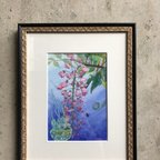 作品「波に揺られて〜藤の花〜」（ぬり絵アレンジ水彩画）※額装済