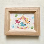 作品🎠「メリーゴーランド」 水彩画イラストミニ額 馬　出産祝い　プチギフト  母の日　パステル🎠