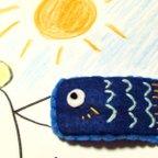 作品フェルトの刺繍パッチンピン　鯉のぼり　(青)