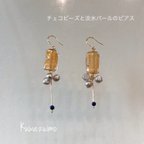 作品チェコビーズと淡水パールのピアス