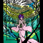 作品切り絵ポストカード「花娘の青い鳥」「海姫別荘」２枚セット
