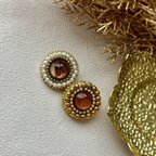 作品【2月新作】✩(黒茶)ヘアアクセサリー　インクアート　刺繍　ビーズ　アルコールインクアート