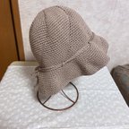 作品コットン糸で編んだ透かし編み帽子（濃ベージュ）