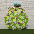 作品【送料込み】花柄緑がま口ポーチ