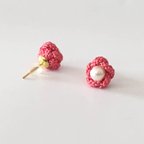 作品組紐のお花ピアス（ピンク