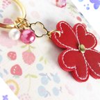 作品レザー  Flower key holder  ( gold)　red　