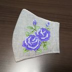 作品冬のローズマスク【刺繍マスク】立体マスク    ダークパープル