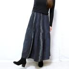 作品再3☆手織り綿絣ピンタックロングスカート、インディゴブラック、オールシーズン
