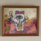 作品絵画 。原画☆【美しい花畑にきれいな花を植えたかわいいシャム猫】