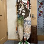 作品粉袋古布 手ぬぐい 柿渋染サロペット