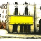 作品風景画 パリ 版画「街角の黄色いひさしのあるパン屋」