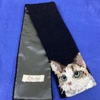 作品ayumuko様専用★手編みショートマフラー[ネコ 猫 ねこ ペット オーダー 手編み 編み込み うちの子  ]