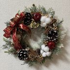 作品【クリスマス】りんごとコットンフラワーのクリスマスリース