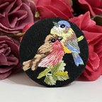 作品刺繍ブローチ　鳥ブローチ　鳥刺繍　クリスマス　プレゼント　ギフト　ハンドメイド