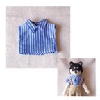 作品ブルー系ストライプシャツ♡おめかしわんこドール用お着替え服　(MII WOOL)