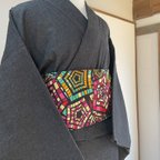 作品アフリカ布と帆布のリバーシブル半幅帯(ピンク)