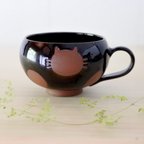 作品スープカップ（茶）ねこ水玉【受注制作】