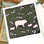 作品POST CARD - Find a lucky clover - pig family 2枚セット 