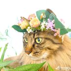 作品ペットねこ、犬花冠花かんむり被り物フラワークラウン