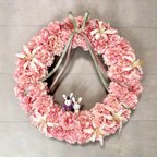 作品No.wreath-15544★ひな祭りリース24-(4)（カーネーション&うさぎ雛） 38cm・アートフラワー/造花リース/大型リース