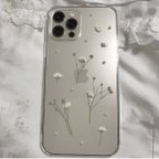 作品iPhoneケース　クリアケース　かすみ草　全機種対応　パール　押し花