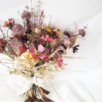 作品ウェディングブーケ　BOHOスタイルのコスモスブーケ　結婚式　造花　前撮り　フォトウェディング