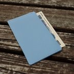 作品ミニマリストにおすすめ爽やかな紫陽花ブルーの本革　レザー　財布　札入れ　ミニマムウォレット