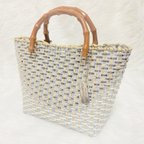 作品Coquette tote  ラメルヘンテープ　ラテ×シルバー