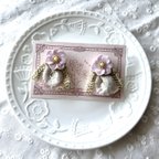 作品淡いむらさきのお花と刺繍リボンのピアス