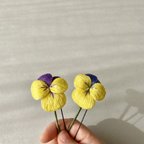 作品（33）パンジーの立体刺繍髪飾り