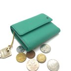 作品小さなメインウォレット【MIMIT】エメラルド イタリアンレザー使用　三つ折り本革コンパクト財布