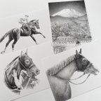 作品馬の絵 ポストカードL　4枚セット＋絵詞カード