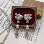 作品2way 小花 パールビジューイヤリング［earring］✰パール 花嫁 ブライダル 