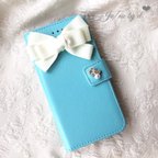 作品iPhone case volume ribbon bijou(Pastel blue)【SWAROVSKI】