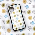 作品【iPhone】晴れた朝・グリップケース 北欧 スマホケース/スマホカバー 鳥 花 花柄 鳥柄 シンプル