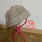 作品27. 手編み　ベージュニット帽子