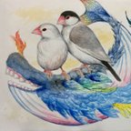 作品文鳥と春クジラ A4プリントポスター