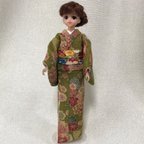 作品ジェニー・Momoko 着物　うぐいす色・古典花柄