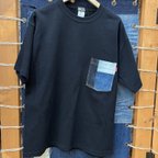 作品デニムパッチワークポケット　9.1オンスビッグシルエットTシャツ