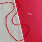 作品レッド KABURU 留め具のない かぶるタイプのガラスビーズネックレス 赤 72