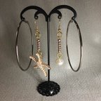 作品ピアス　リング2セット.アシンメトリーパールヒトデピアス