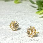 作品【再販】パールとビジューの小さなお花ピアス/イヤリング