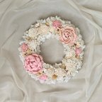 作品sola flower wreath［ momo ］　　　　　　　　　ソラフラワー　ドライフラワー　プリザーブドフラワー　ギフト　お祝い　春　リース　大人可愛い　桜　桜色　桃色