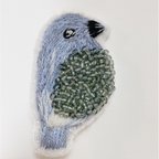 作品手刺繍　ブローチ　ハンドメイド　手作り　かわいい　　幸せの青い鳥　小鳥　ことり　ビーズ刺繍　イランの作家さんの作品