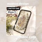 作品【"O"case.】ニュアンス　iPhoneケース m-48 【11】　ニュアンスデザイン　パールハンドル付き　スマホケース