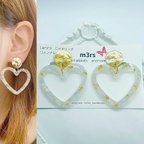 作品花びらと金箔の大きめハート⭐︎ピアス⭐︎イヤリング⭐︎金属アレルギー対応